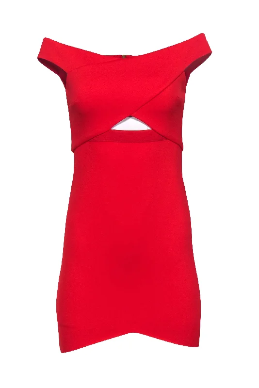 Bec & Bridge - Red Off The Shoulder Cut Out Dress Sz 4 Smocked unclassified dresses