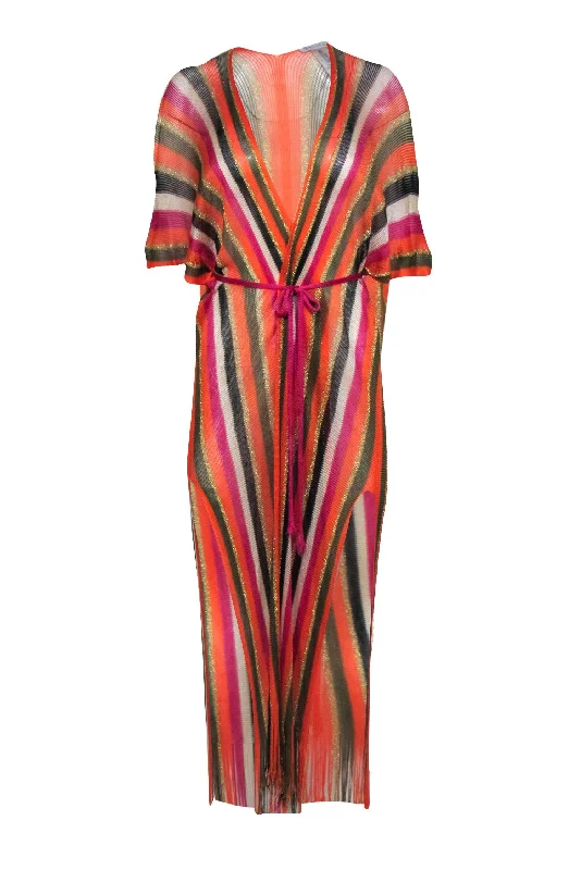 Beliza - Orange & Multi Color Stripe Over Up Dress Sz One Size Budget-friendly unclassified dresses