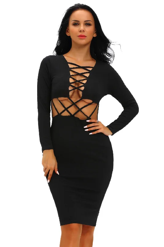 Black CrissCross Cut Out Dress Petite unclassified dresses