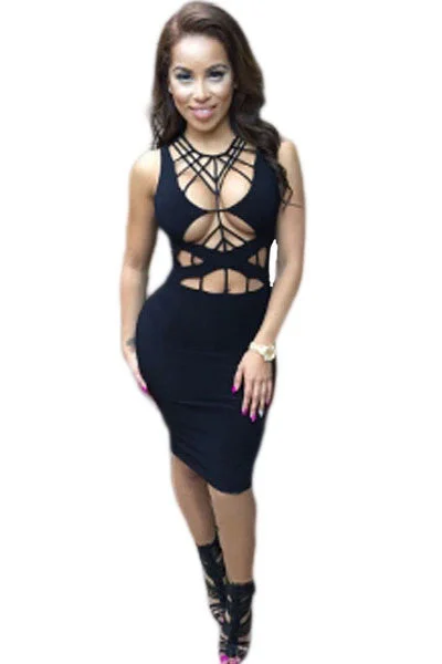 Black Daring Strappy Cutout Body-conscious Club Dress Comfortable unclassified dresses