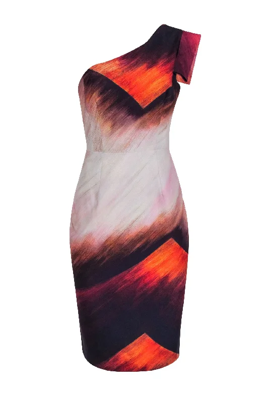 Black Halo - Pink, Purple, & Orange Ombre One Shoulder Dress Sz 8 Street style unclassified dresses