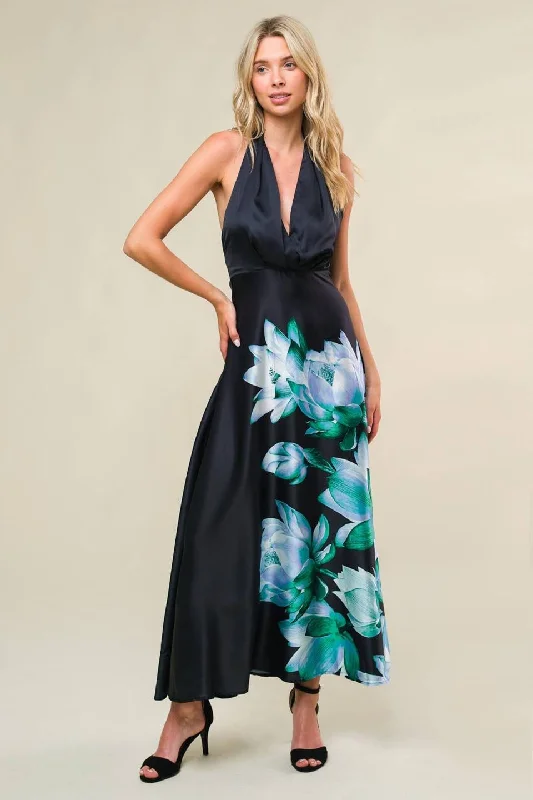 Black Halter Dress Big Flower Casual chic unclassified dresses