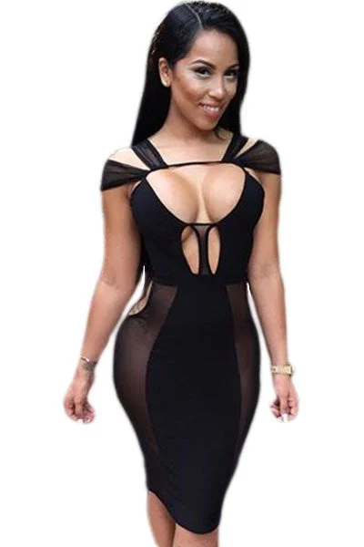 Black Mesh Sexy Cut-out Club Dress A-line unclassified dresses