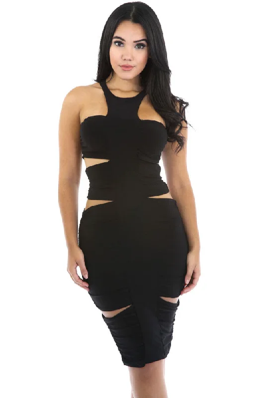 Black Ruched Cutout Side Club Dress Elegant unclassified dresses