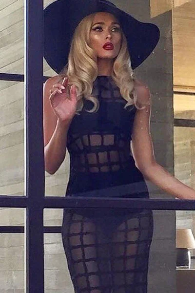 Black See-through Grid Night Club Dress with Thong Short unclassified dresses