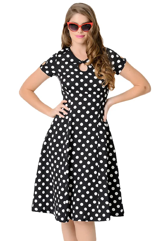 Black & White Dotted Cap Sleeve Swing Dress Trendy new unclassified dresses