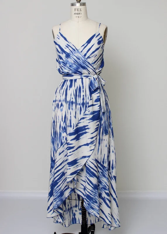 blue and white wrap hi lo dress Tiered unclassified dresses