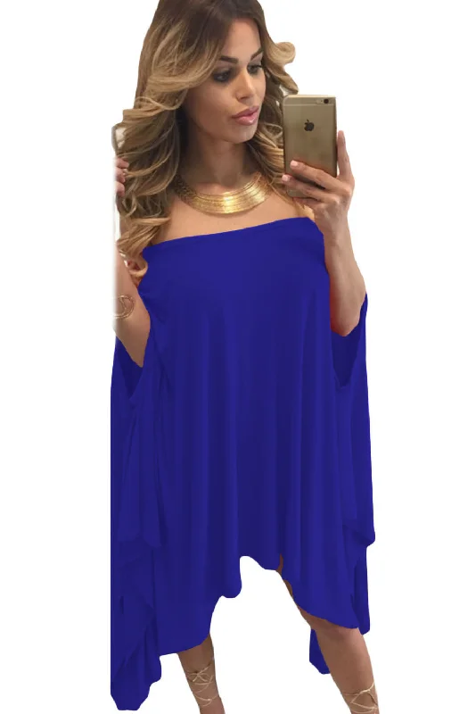 Blue Strapless Asymmetric Drape Club Dress Knitted unclassified dresses