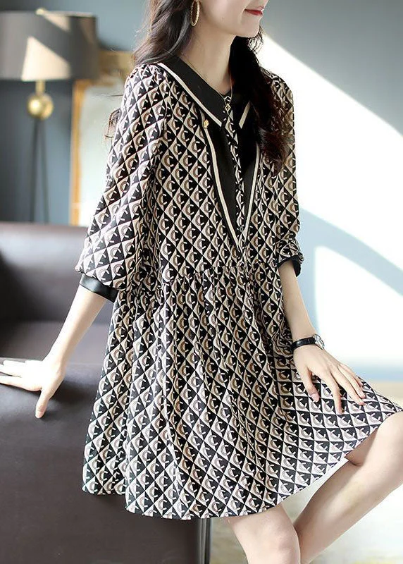 Boho Black Peter Pan Collar Print Patchwork Chiffon Dresses Spring Street style unclassified dresses