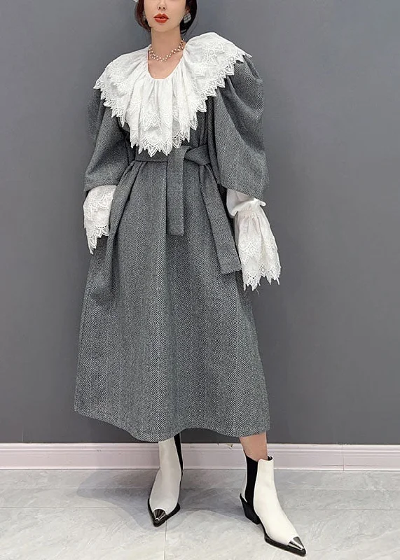 Boho Grey Oversized Woolen Cinch Dress Two Pieces Set Spring Women's unclassified dresses