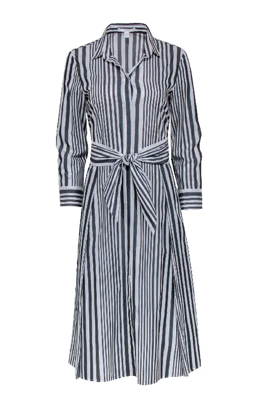 Hugo Boss - Grey & White Stripe Tie Front Dress Sz 6 Elegant evening unclassified dresses