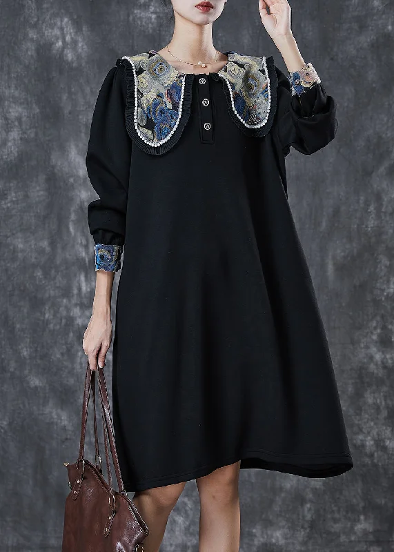 Boutique Black Square Collar Cotton Holiday Dress Spring Trendy unclassified dresses