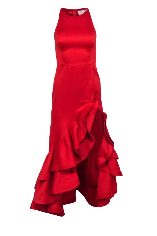 Bronx & Banco - Red Sleeveless Ruffle Hem High Low Gown Sz 2 Lightweight unclassified dresses