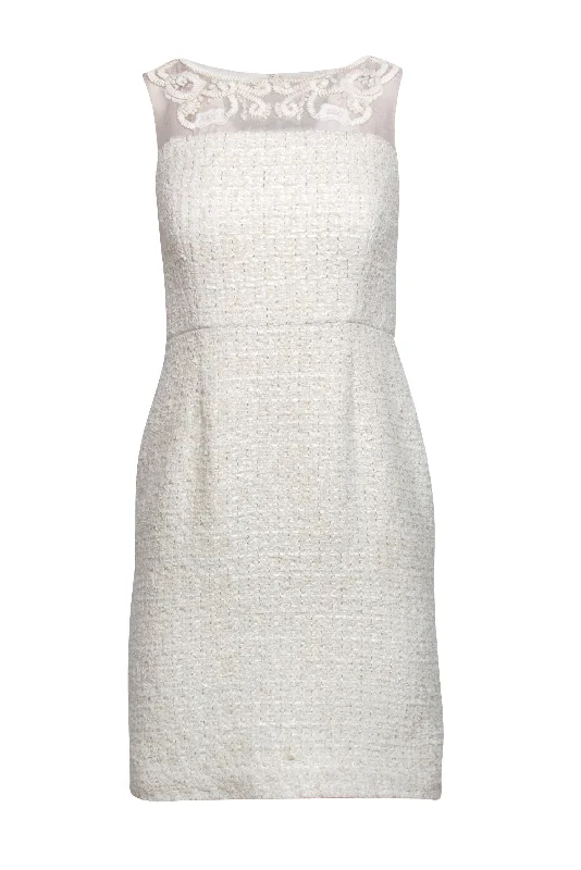 Brooks Brothers - Cream & Ivory Embroidered Boucle Dress Sz 2P Denim unclassified dresses