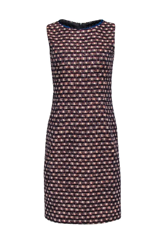 Brooks Brothers - Red, Blue, & Cream Tweed Shift Dress w/ Blue Velvet Trim Sz 4 High-end unclassified dresses