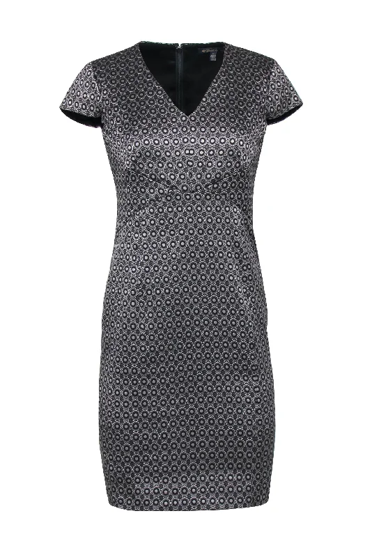 Brooks Brothers - Black & Silver Geometric Star Jacquard Print Fitted Sheath Dress Sz 6P Budget-friendly unclassified dresses