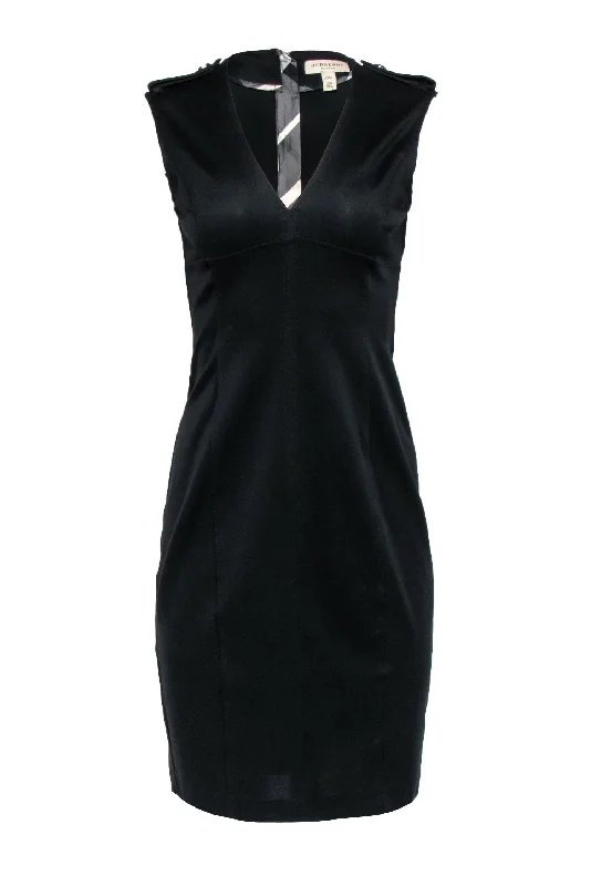 Burberry - Black Sleeveless Sheath Dress w/ Epaulette Shoulder Sz 8 Fall unclassified dresses