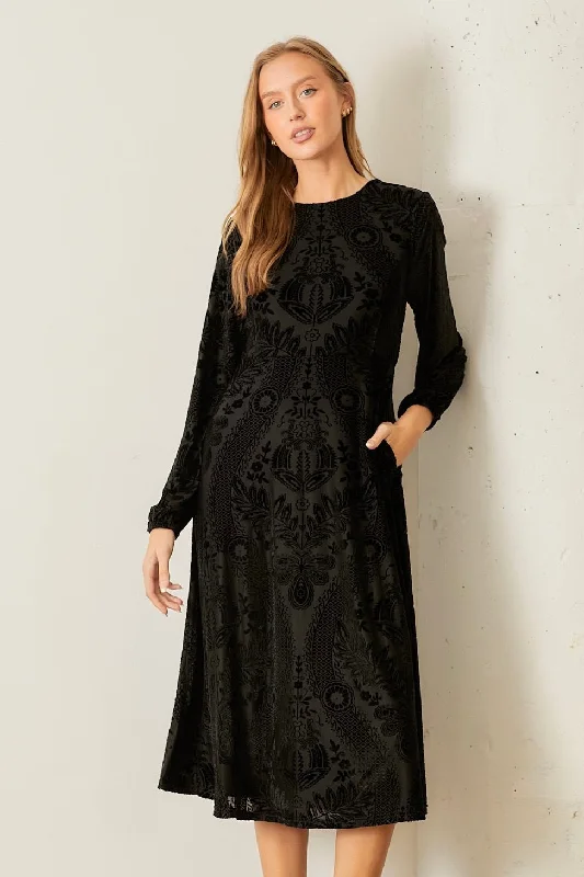 Burnout Velvet Print Dress Black Women's unclassified dresses