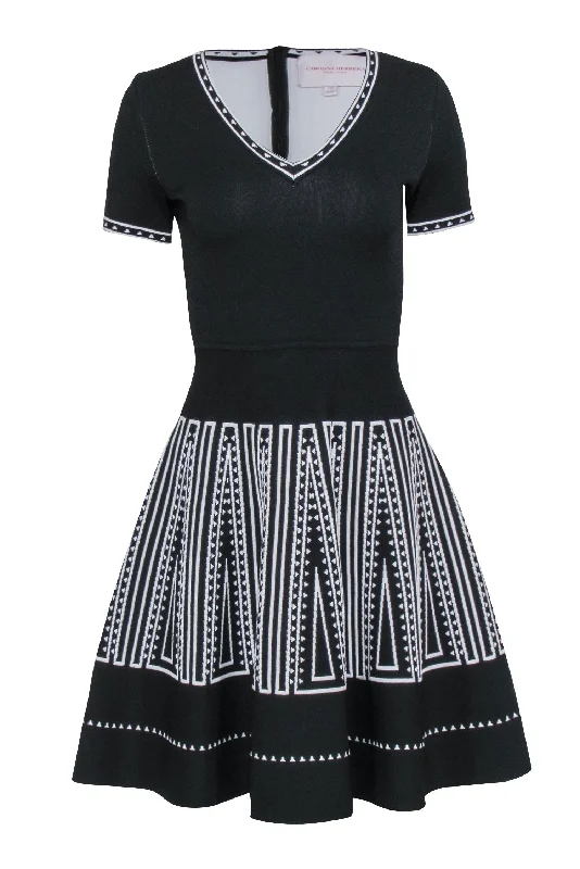 Carolina Herrera - Black Knit w/ White Texture Detail Dress Sz S Polka dot unclassified dresses