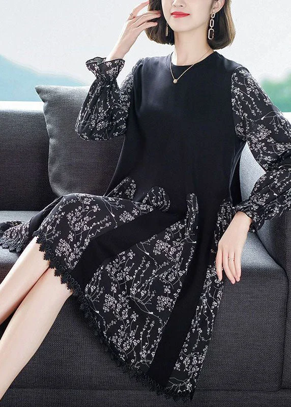 Casual Black Oversized Patchwork Print Chiffon Robe Dresses Spring Casual chic unclassified dresses