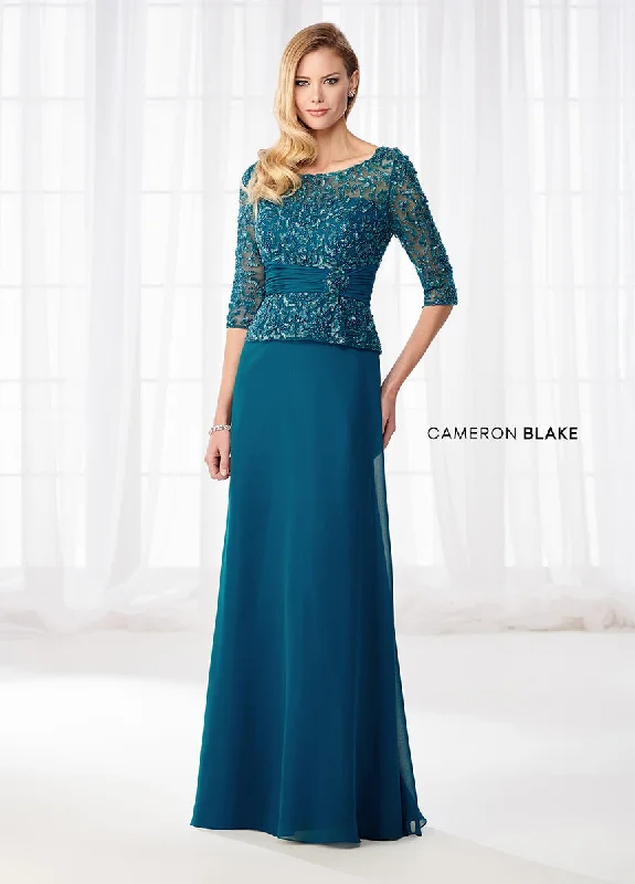 Cameron Blake 114657 Teal Scoop Neck 3/4 Sleeve Chiffon A-Line Dress Boho unclassified dresses