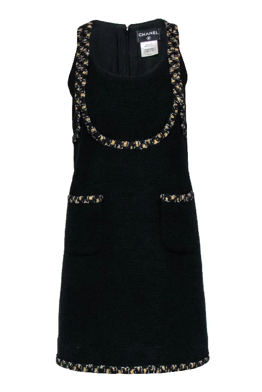 Chanel - Black Tweed Jumper Dress w/ Gold Metallic Accents Sz 36 Affordable unclassified dresses