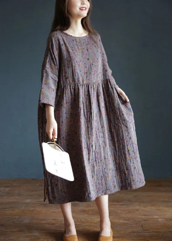 Chic Purple Oversized Print Exra Large Hem Cotton Holiday Dress Spring Trendy new unclassified dresses