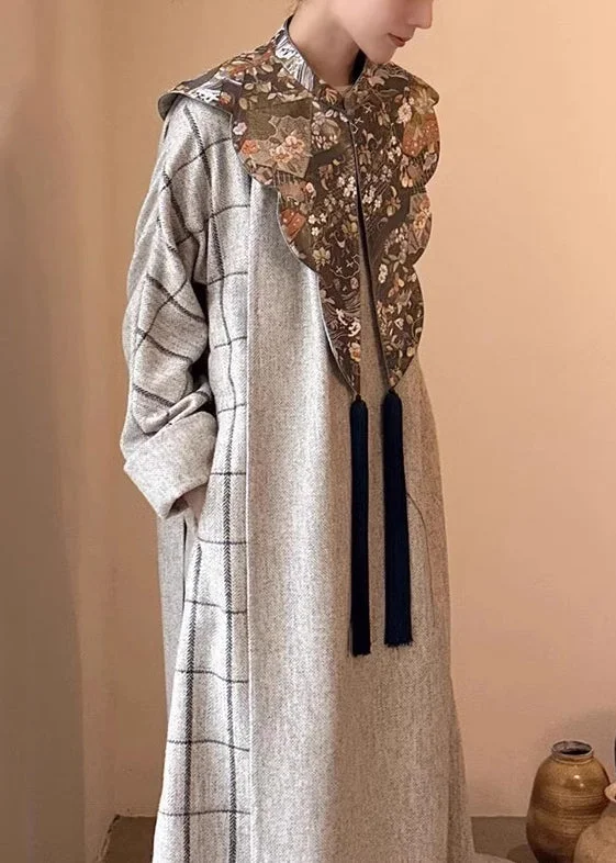 Chinese Style Grey Cape And Dress Cotton Two-Piece Set Spring Street style unclassified dresses