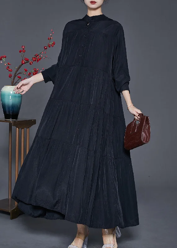 Classy Black Oversized Patchwork Exra Large Hem Cotton Dresses Spring Wrap unclassified dresses