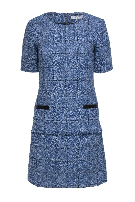 Claudie Pierlot - Blue & White Tweed Shift Dress w/ Fringe Trim Sz 6 Party unclassified dresses