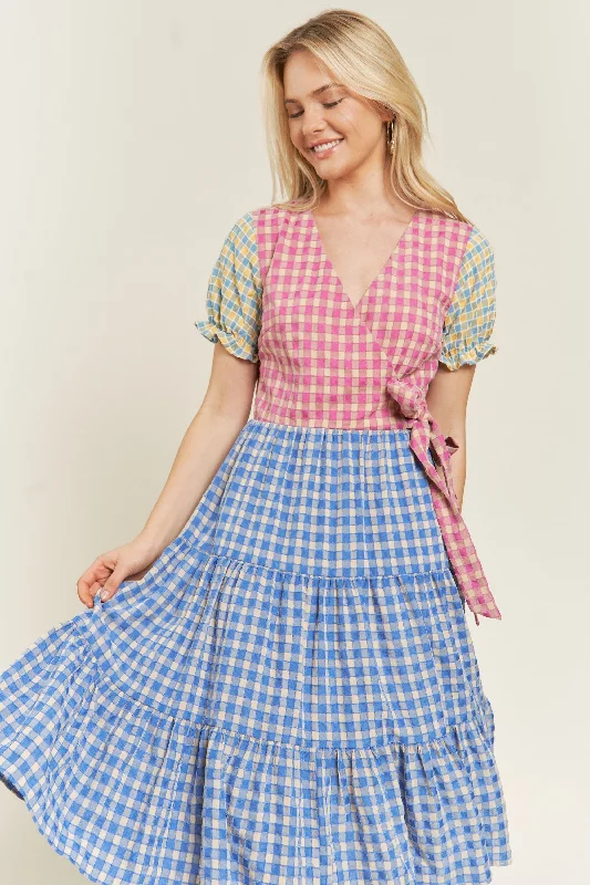 Colorblock Gingham Dress Long unclassified dresses