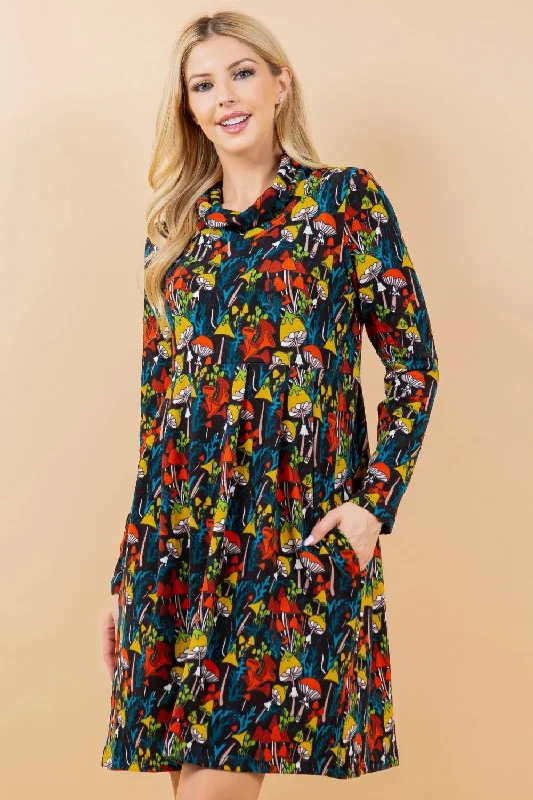 Colorful Mushroom Tunic Dress Off-shoulder unclassified dresses