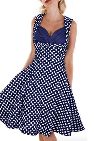 Contrast Bra Insert Retro Polka Dot Navy Skater Dress Popular unclassified dresses