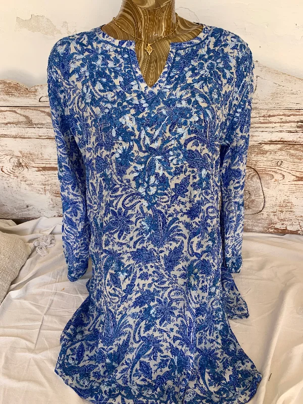 New 2024  Silk tunica in stunning   design and amazing hand 🧵blue Earthy tone unclassified dresses