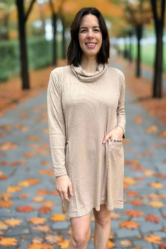 Cowl Neck Casual Dress - Beige Festival unclassified dresses