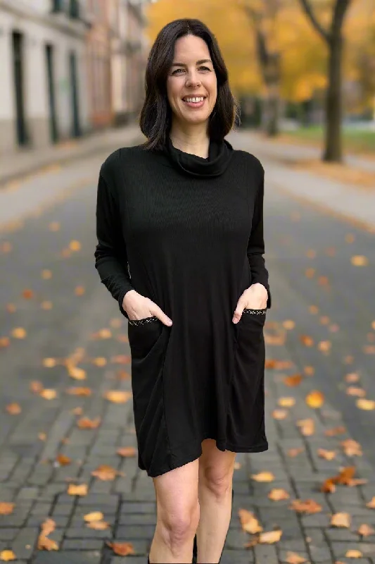 Cowl Neck Casual Dress - Black Lounge unclassified dresses