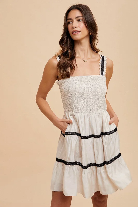 Crochet Trim Ruffle Dress Natural One-shoulder unclassified dresses