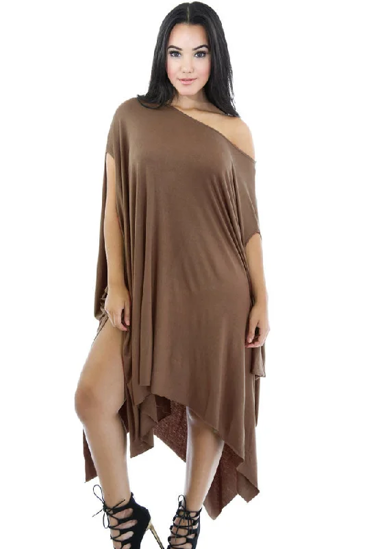 Dark Khaki Asymmetrical Draped Tunic Dress Plus size unclassified dresses