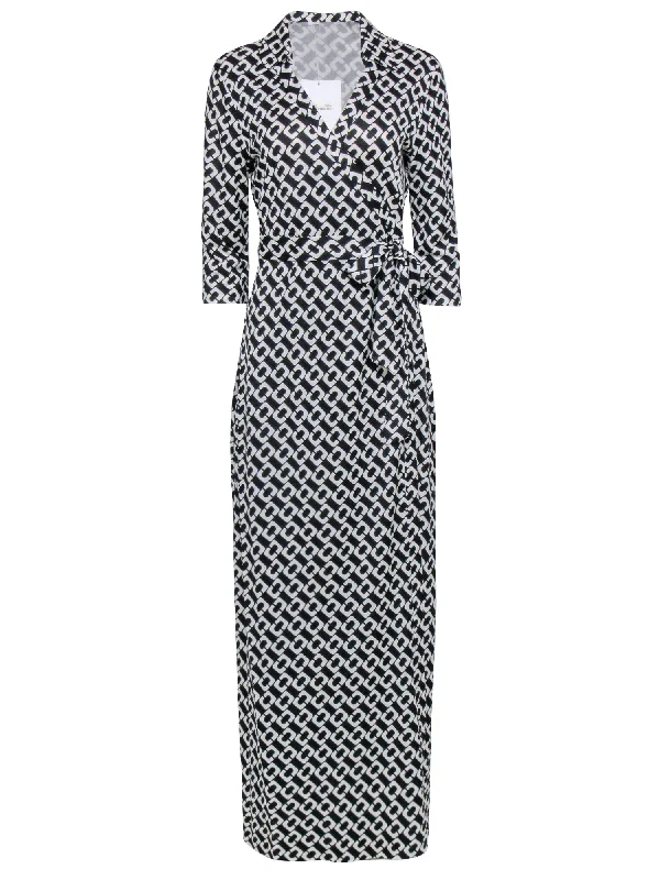 Diane von Furstenberg - Black & White Chain Link Wrap Dress Sz 10 Mesh unclassified dresses