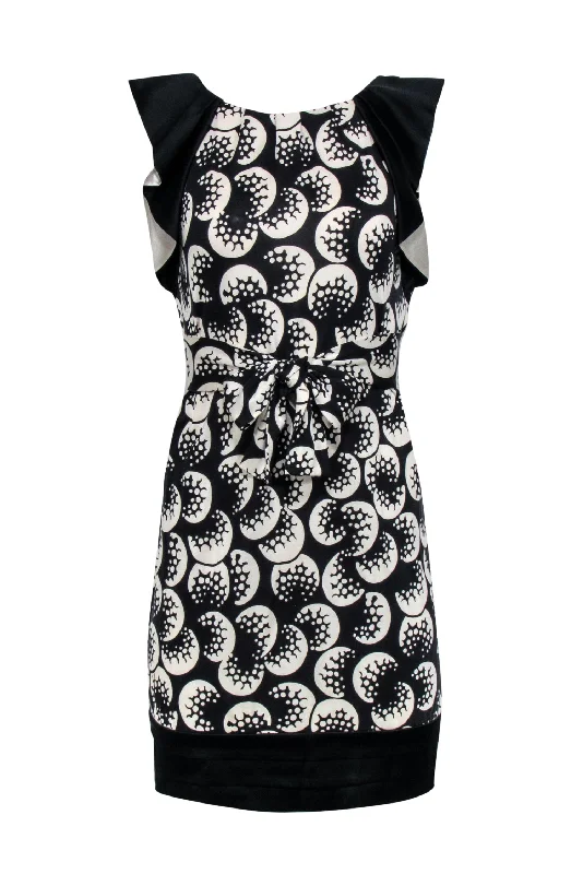 Diane von Furstenberg - Black & White Printed Shift Dress w/ Flutter Sleeves Sz 2 Lace unclassified dresses