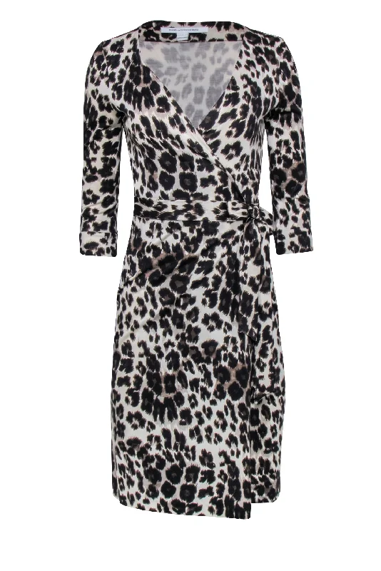 Diane von Furstenberg - Cream, Brown, & Black Leopard Print Wrap Dress Sz 4 Holiday unclassified dresses