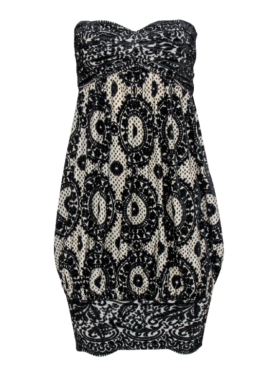 Diane von Furstenberg - Black w/ Cream Print Velvet Burnout Strapless Dress Sz 4 Best-selling unclassified dresses