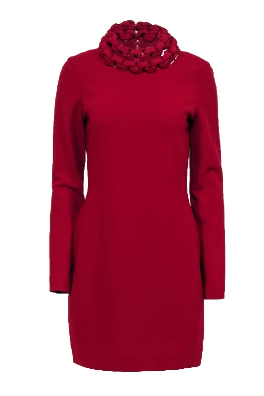 Diane von Furstenberg - Red Chain Link Neckline Dress Sz 8 Tiered unclassified dresses