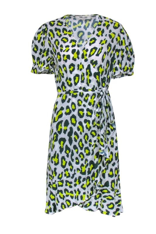 Diane von Furstenberg - Green & Yellow Leopard Print Wrap Dress Sz M Women's unclassified dresses