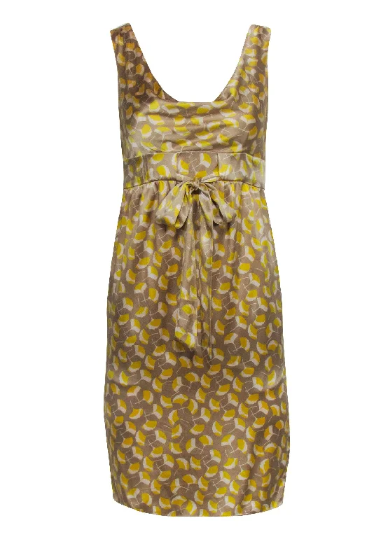 Diane von Furstenberg - Yellow & Taupe Print Silk Blend Dress Sz 2 Club unclassified dresses