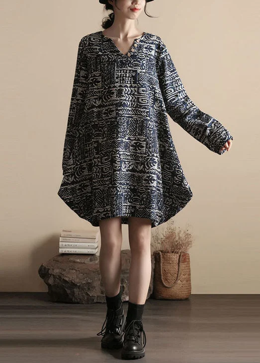 DIY Black V Neck Print Patchwork Linen Dress Spring Color block unclassified dresses