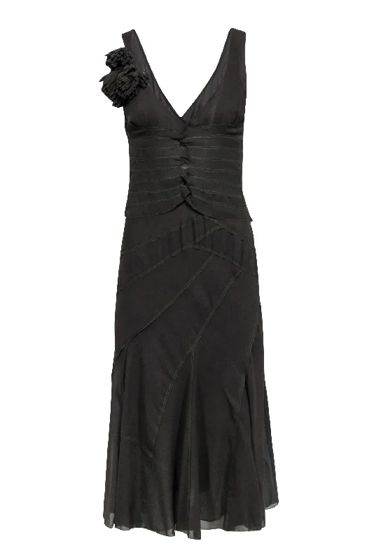 DKNY - Olive Green Sleeveless Dress w/ Contrast Stitching Sz 6 Sleeveless unclassified dresses