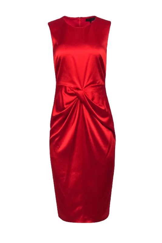 Donna Karan - Red Satin Sleeveless Middle Ruched Dress Sz 8 Striped unclassified dresses