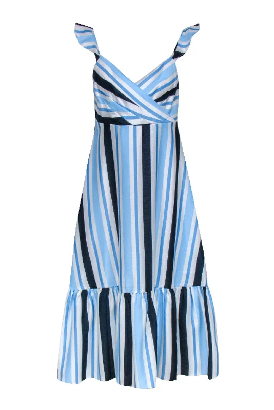 Draper James - White, Blue & Navy Stripe Ruffle Shoulder Dress Sz 4 Office unclassified dresses