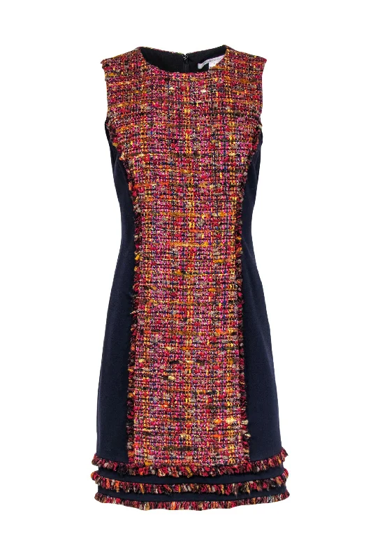 Diane von Furstenberg - Navy Shift Dress w/ Tweed Panel & Trim Sz 6 Breathable unclassified dresses